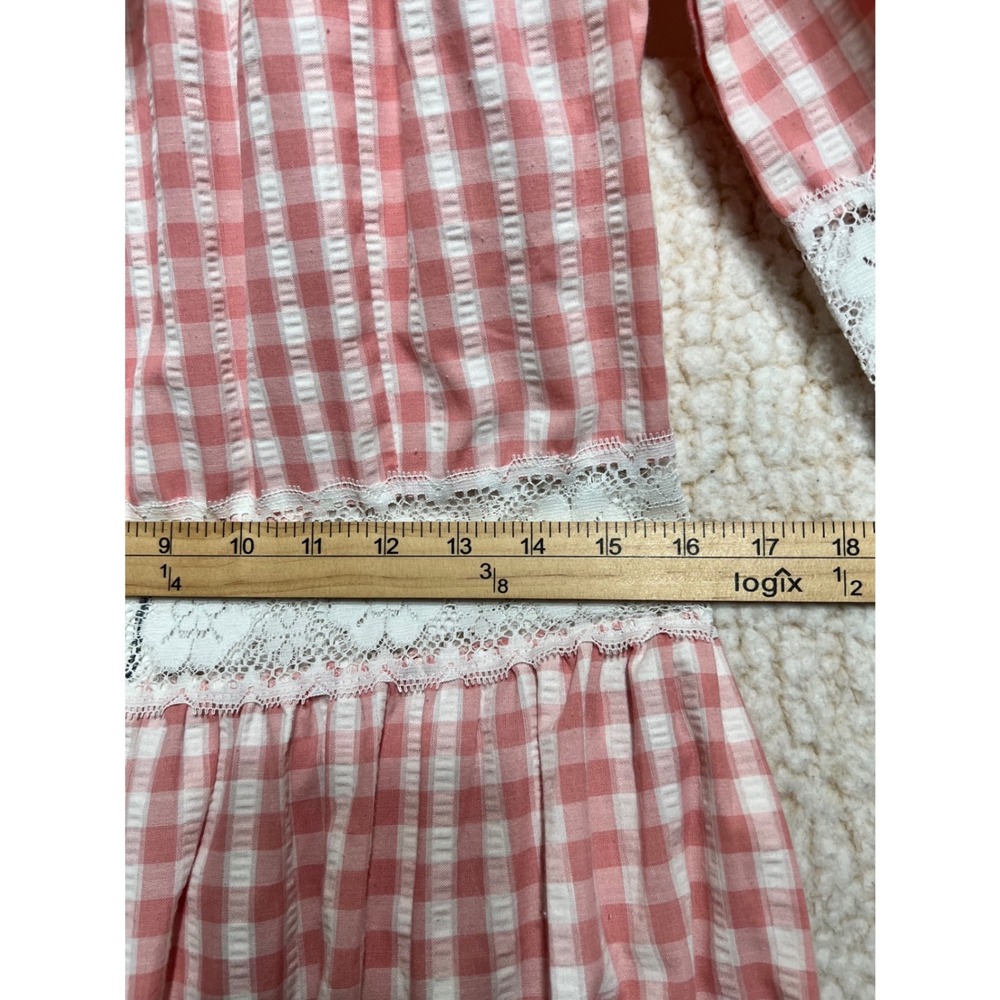 Vintage 70s Prairie Dress Pink Gingham Checkered Lace Trim Maxi Cottagecore S/M - Picture 8 of 11